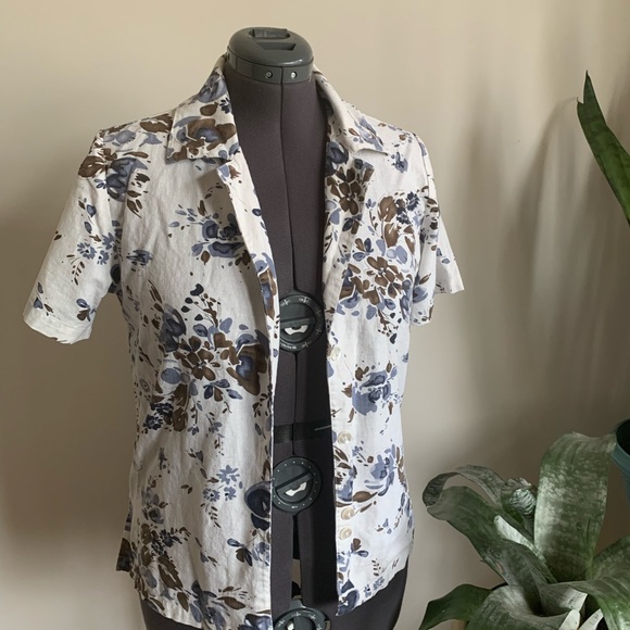 Kaktus Tops - Vintage 90’s linen blend short sleeve blouse